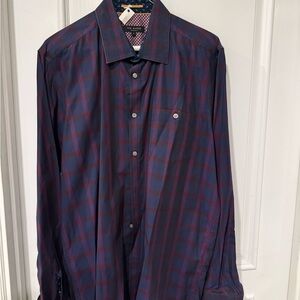 Ted Baker Men's Plaid Shirt - Navy and Burgundy